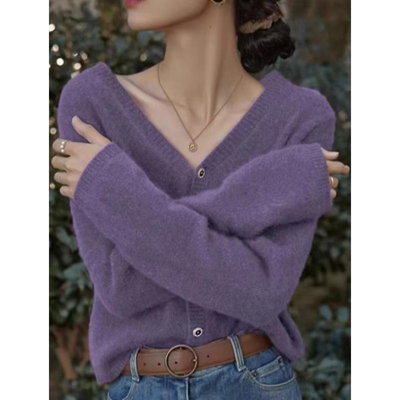 Autumn and winter new v-neck sweater cardigan women's coat lazy wind with loose soft waxy knitted sweater