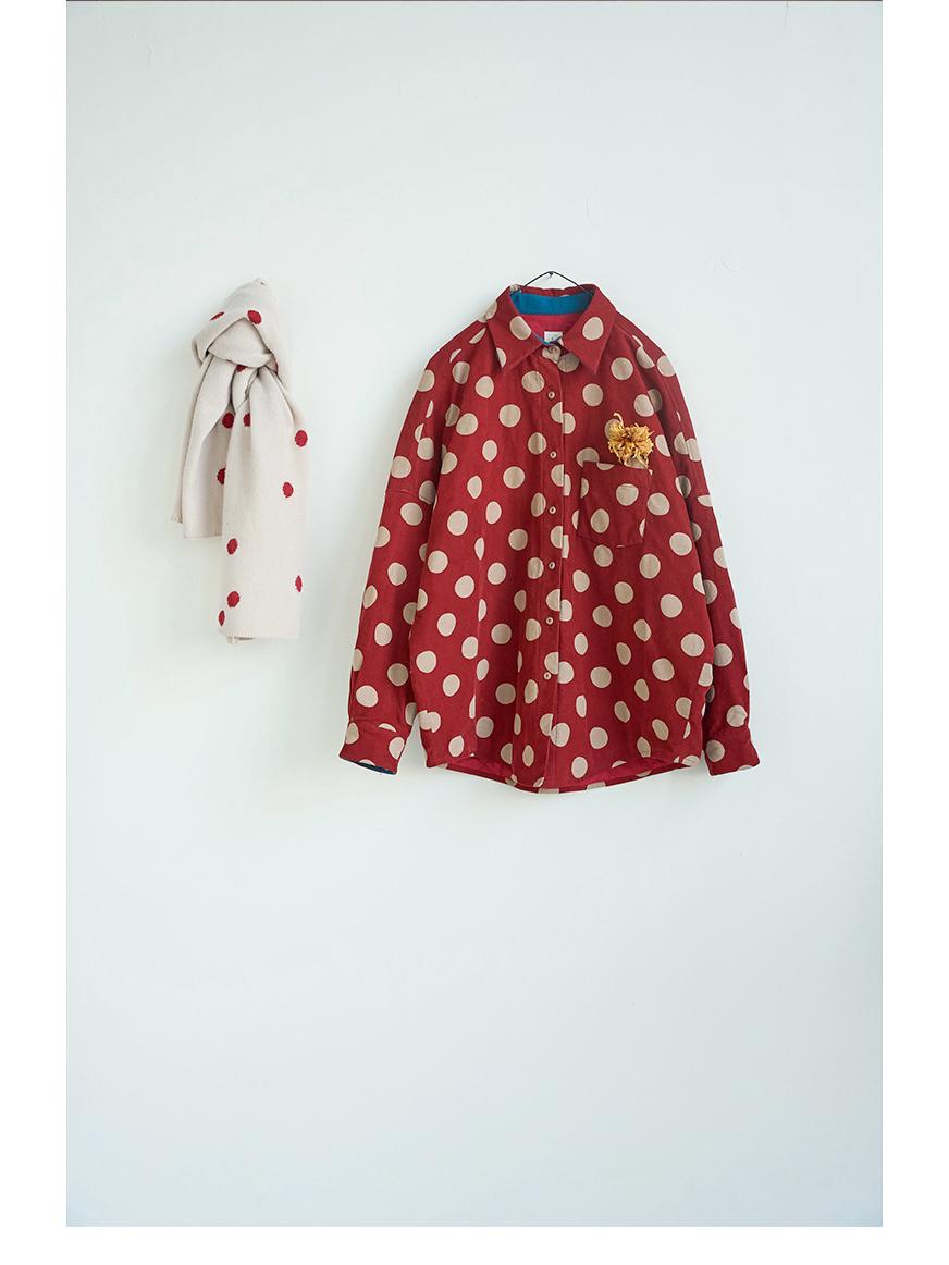 Women s Retro Polka Dot Red-Brown Cotton Cardigan Shirt Medium