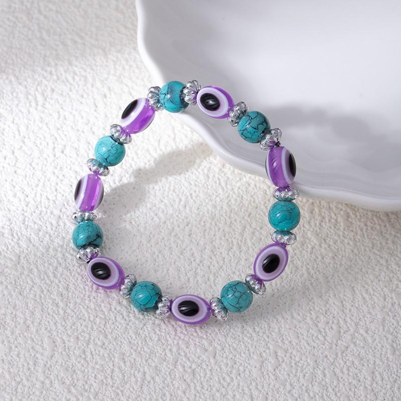 Vintage Handmade Colored Turquoise Beads Devil'S Eye Bracelet Fashion Personality Beaded Eye Elastic Bracelet