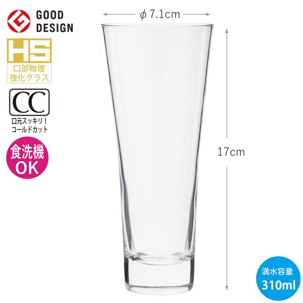 Toyo Sasaki Glass Odin Tumbler Glass, 310ml, Set of 6, Made in Japan, Dishwasher Safe, Shatter-Resistant, Good Design Award Winning, Glass Cups, Beer