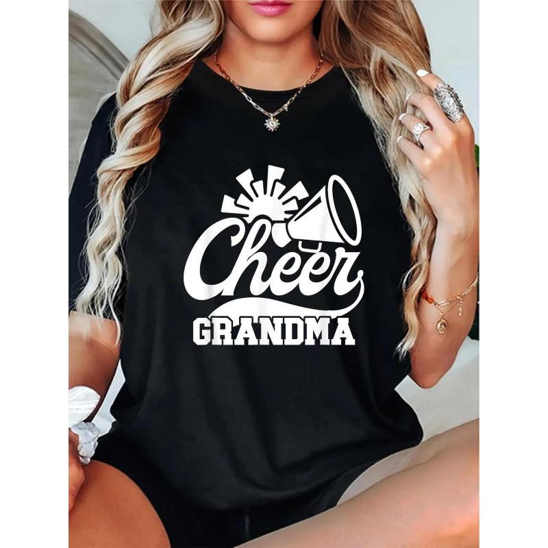 Cheer Grandma Graphic T-Shirt Megaphone Design Relaxed Fit Casual Top for Cheer Games Family Events Gift