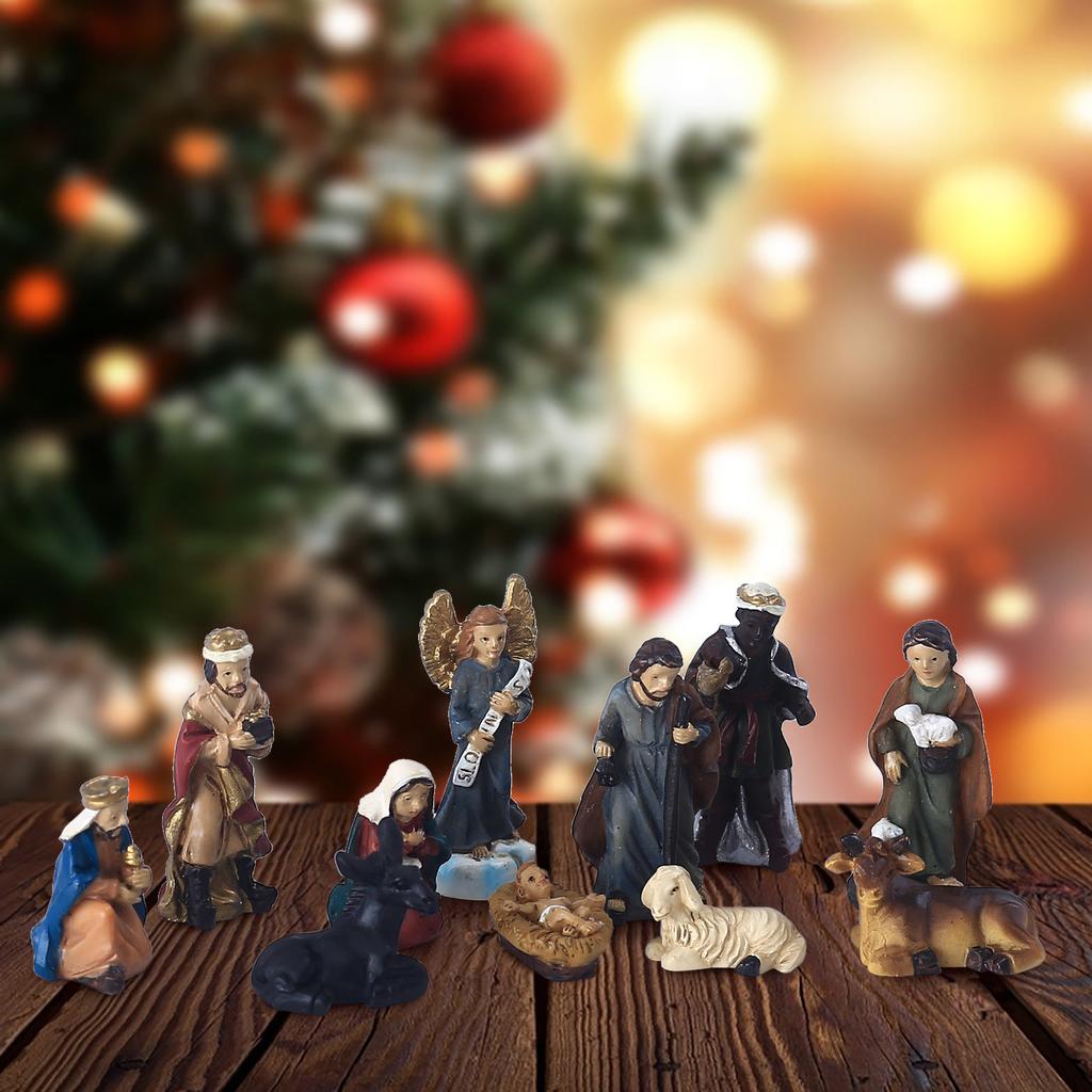 Freeshiping Christmas Indoor Manger Scene Christmas Nativity Desktop Decor Hand Painted Sculpted Collectable Table Ornament Sets