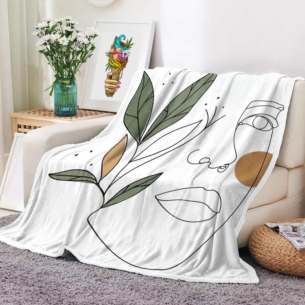 Mondrian Art Digital-printed Polyester Bedroom Velvet Flannel Soft Sofa Cover Blanket Fleece Soft Sofa Cover Blankets for Beds