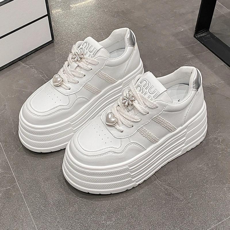 Fashion 8 cm Leather Flats Casual Dad Shoes Chunky Sneakers Women Platform Sports Shoes Ladies Skateboard Hidden Heels Shoes Tennis