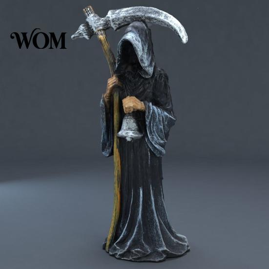 Gothic Santa Claus Figurine Grim Reaper Statue, Resin Hooded Figurine, Spooky Tabletop Ornament Mystical Outdoor Statue with Sickle And Bell