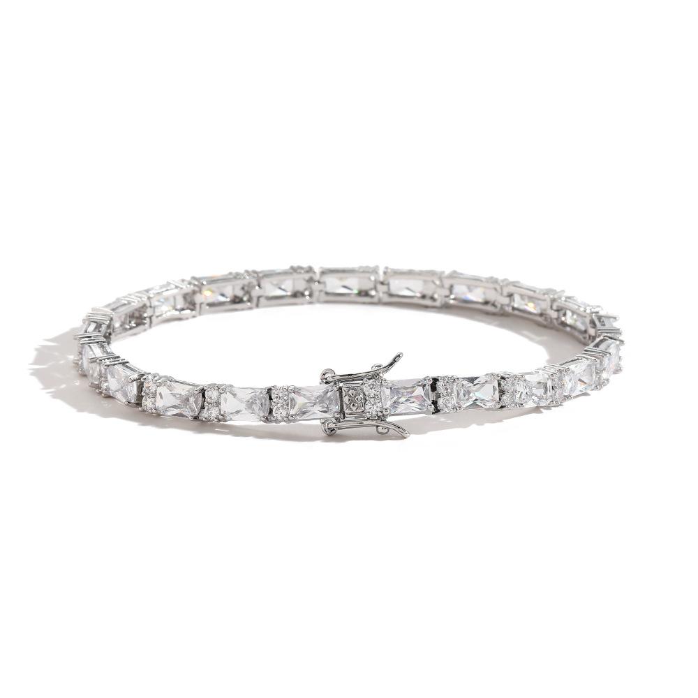 New Arrival Square Baguette Zirconia Tennis Bracelet Fashion Iced Out CZ White Gold Plated Bracelet Jewelry 7inch(17.78cm) серебряный