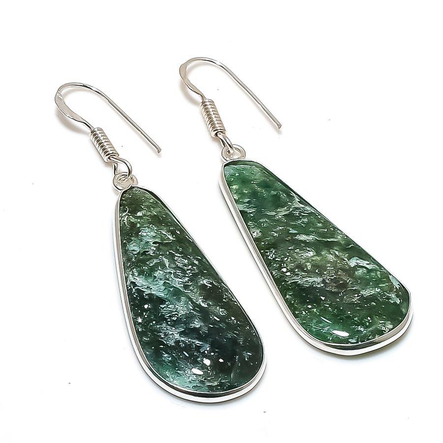 Orecchino Gioiello in Argento Sterling 925 con Pietra Naturale Agata Muschiata 2,17" AE-12414