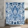 Vintage Blue White Floral Shower Curtain for Bathroom Decor Waterproof Fabric Bath Mat Cover with Grommets Holes 72x78 In (183X2