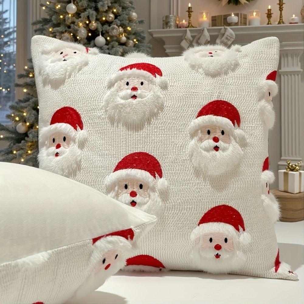 Cute 45×45cm Christmas Throw Pillow Cover 3D Embroidery Santa Claus Pillowcase Removable Soft Pillow Cover Home Decoration