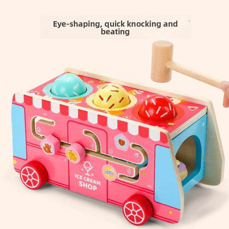 Educational Kids Wooden Toy With Ice Cream Truck Shape For Early Gift Learning