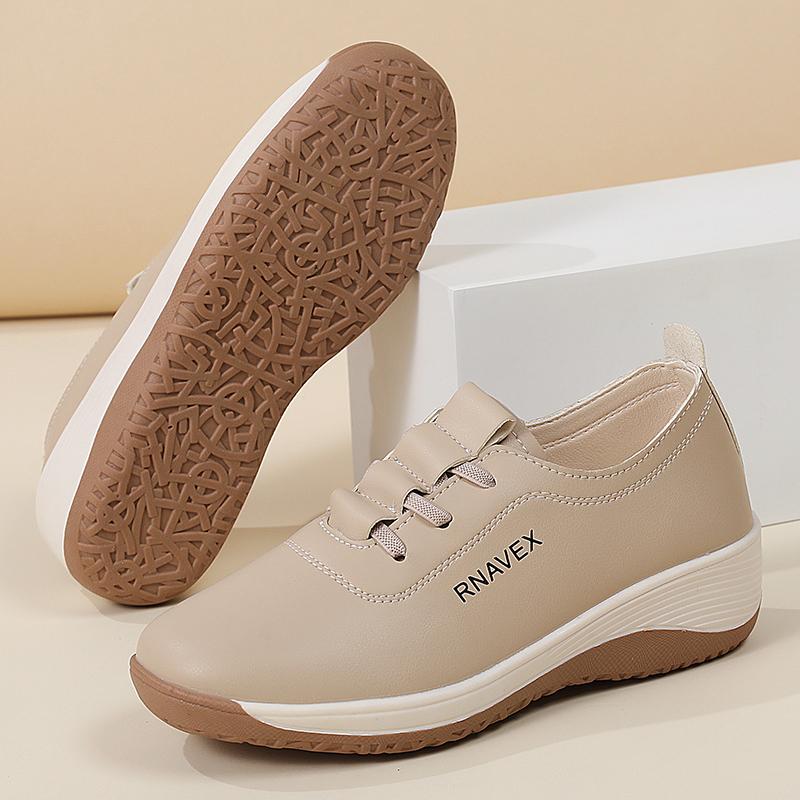 Natural Platform Chunky Casual Sneakers Women's 3cm Comfy Leather Moccasins Fashion Hook Lace-Up Vulcanized Shoes