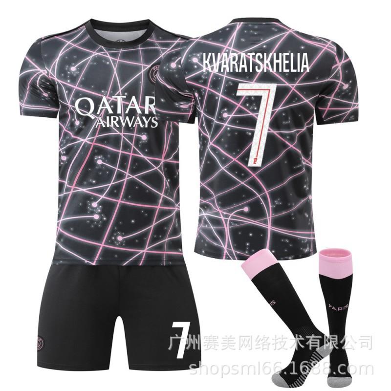 

25-26 Paris Training Clothes Black Powder No. 10 Dembele 14 Dou Children s Clothing Football Suit Set 7 Kwara Jersey M
