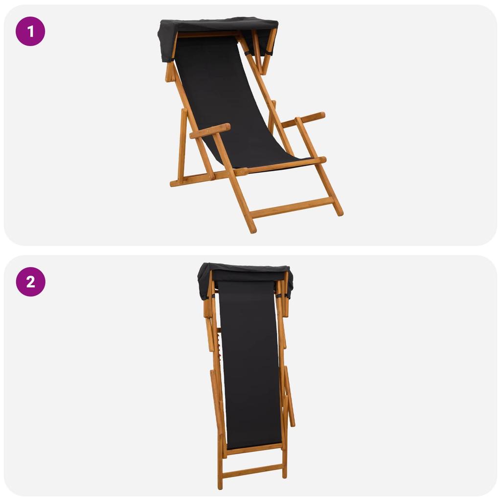 Lounge Chair 2 Pcs 3 Position Solid Eucalyptus Wood Black