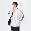 Three Stripes Cardigan Sweatshirt Male's Loose Everyday Stand Collar Jacket Coat Couple Sports Top High Quality Practical Daily Use