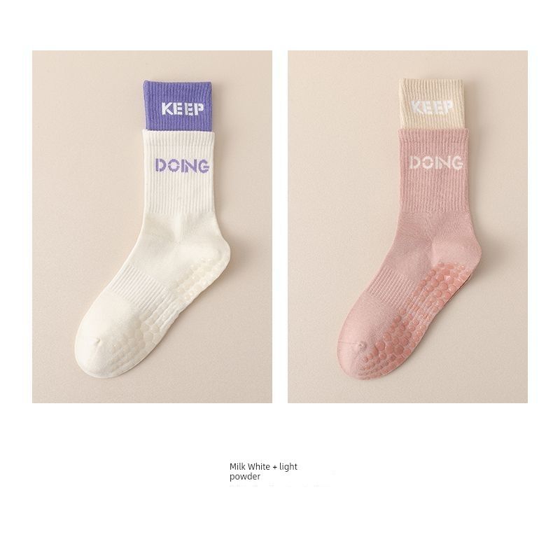 

Women s Anti-Slip Silicone Indoor Fitness Socks Pilates Sports Socks for Spring Tube Socks White + pink two pairs of combination]
