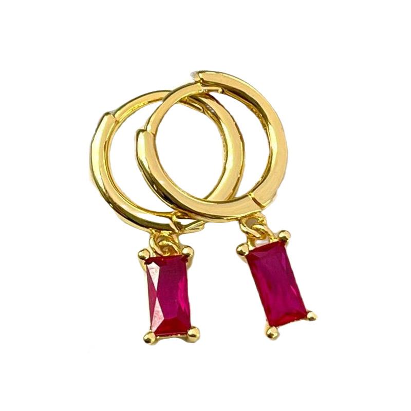 Green Zircon Square Ear Buckle Retro Cold Wind Earrings Blogger Stacked Geometric Rectangular Earrings Tide