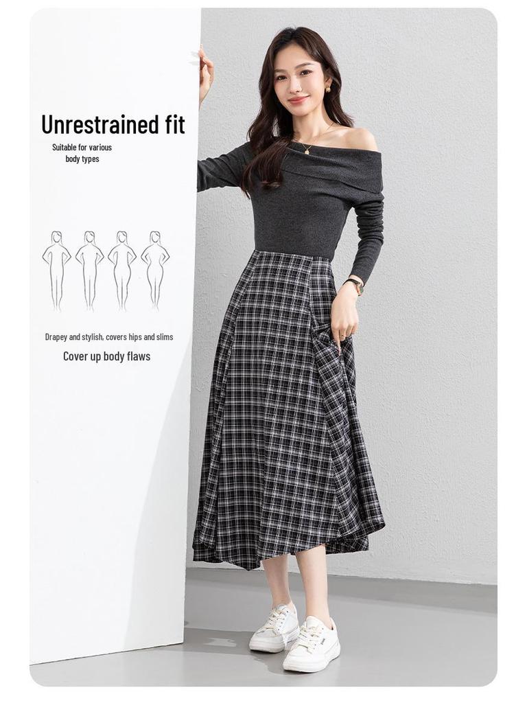 Xin Ge Plaid High Waist Fishtail A-line Skirt – Korean Style Long, Irregular Cut