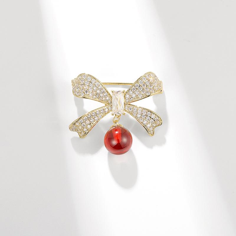 Bo Xin Yun Elegant Korean-Style Red Corundum Bow Brooch Pin