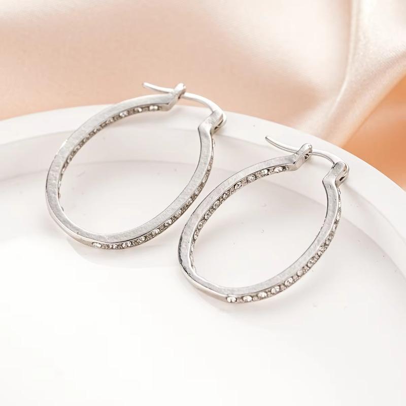 Huajie 1 Pair Full Paved Inlaid Brilliant Zircon Circle Women's Hoop Earrings Delicate Classic Party New  Trend Tide