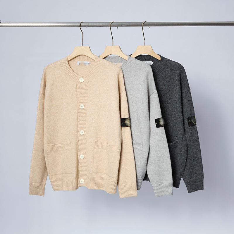 STONE Uniszex Cipzáras Kardigán Álló Galléros Jelvényes Kötött Pulóver Őszre/Télre