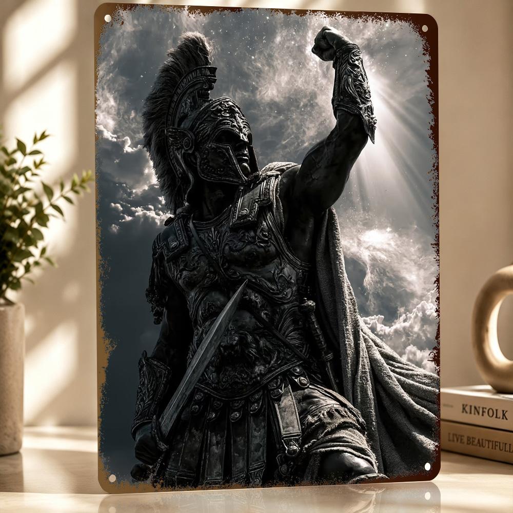 Triumphant Spartan Warrior Statue Metal Poster Perfect Gift for Fans Lovers Customized Wall Art Metal Sign for Room Decor Home