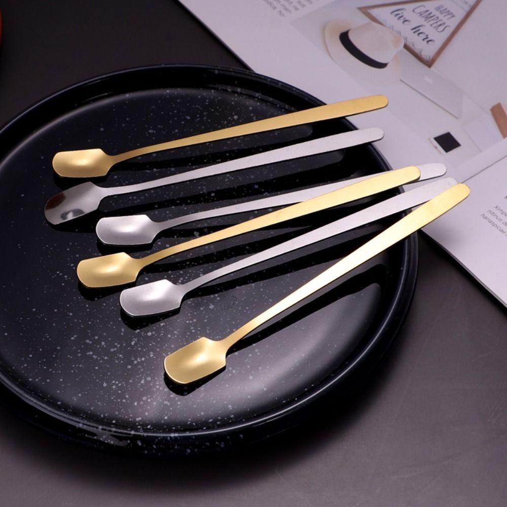 5pcs Stainless Steel Square Teaspoon Silver/gold Dessert Scoops Coffee Stirring Spoons  Cafe