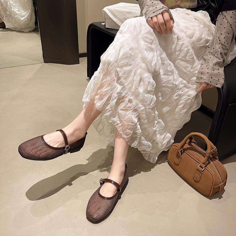 Women Ballet Flats Shoes Summer Sandals Hollow Non Slip Fashion 2026 Round Toe Women Mesh Breathable Mary Jane Casual Flat Shoes