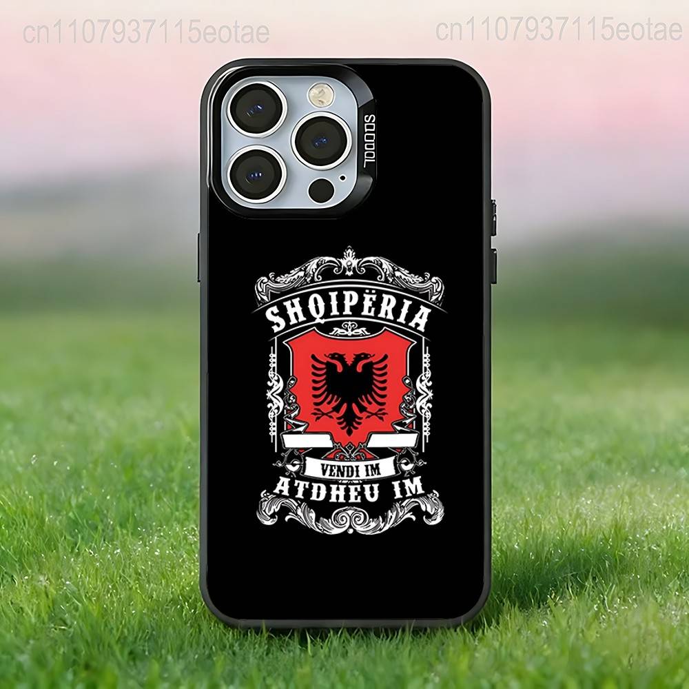 Albánská vlajka Albánie Pouzdro na telefon Pro iPhone 17,16,15,14,13,12,11,Pro,Max,Plus,E,Air,Mini Proti pádu Černý Nárazník