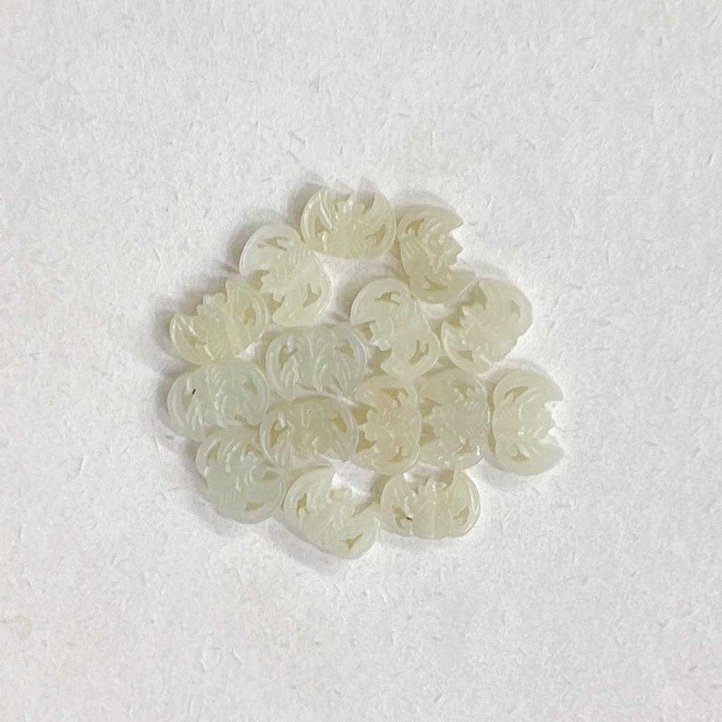Natural Hetian Jade Four Seasons Beads & Bat Wushi Pai Lotus Seed Prayer Bracelet Pendant DIY Accessory