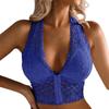 Women Breathable Deep V -Neck Top Female Sexy Lace Underwear Vest Floral Halter Top Front Buckle Slim Fit Crop Top Backless Underwear Bra