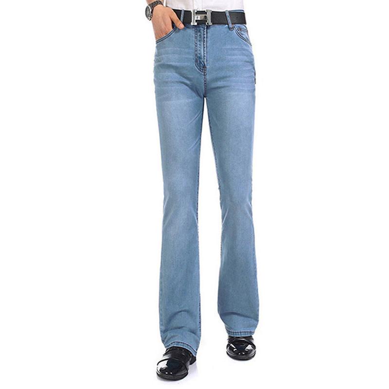 Men's Summer Thin Mid-Rise Elastic Flared Jeans Men's Slim Fit Flared Jeans