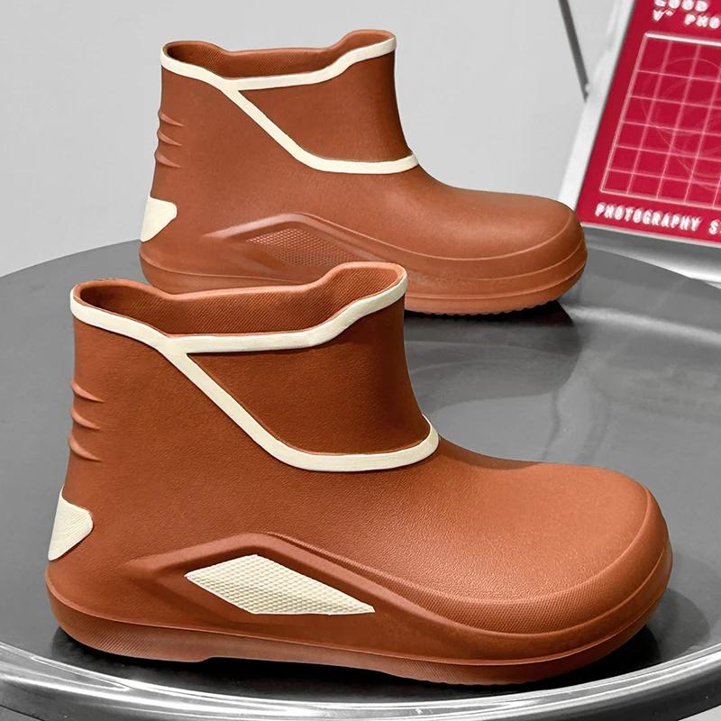 Fashion New Fashion Men Outdoor Fishing Shoe Chef Work Ankle Boots Non-slip Water Men's Casual  Waterproof Raining Boot Couple's Shoes