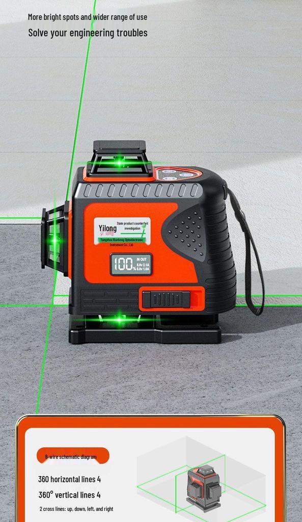 Yilong 12-Line Green/Red Infrared Laser Level with High Precision and Auto-Leveling for Outdoor Wall and Floor Use