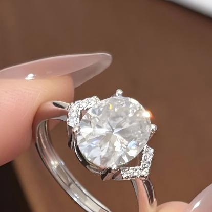 Oval Cut D Color Moissanite Ring S925 Sterling Silver Women Bridal Engagement Wedding Gift
