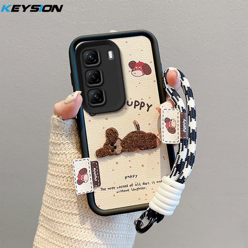 KEYSION Husă Cartoon Drăguță Pluș Broderie pentru Infinix Hot 50 5G cu Șnur Piele PU Rezistentă la Șocuri Husă Telefon pentru Infinix Hot 50 5G