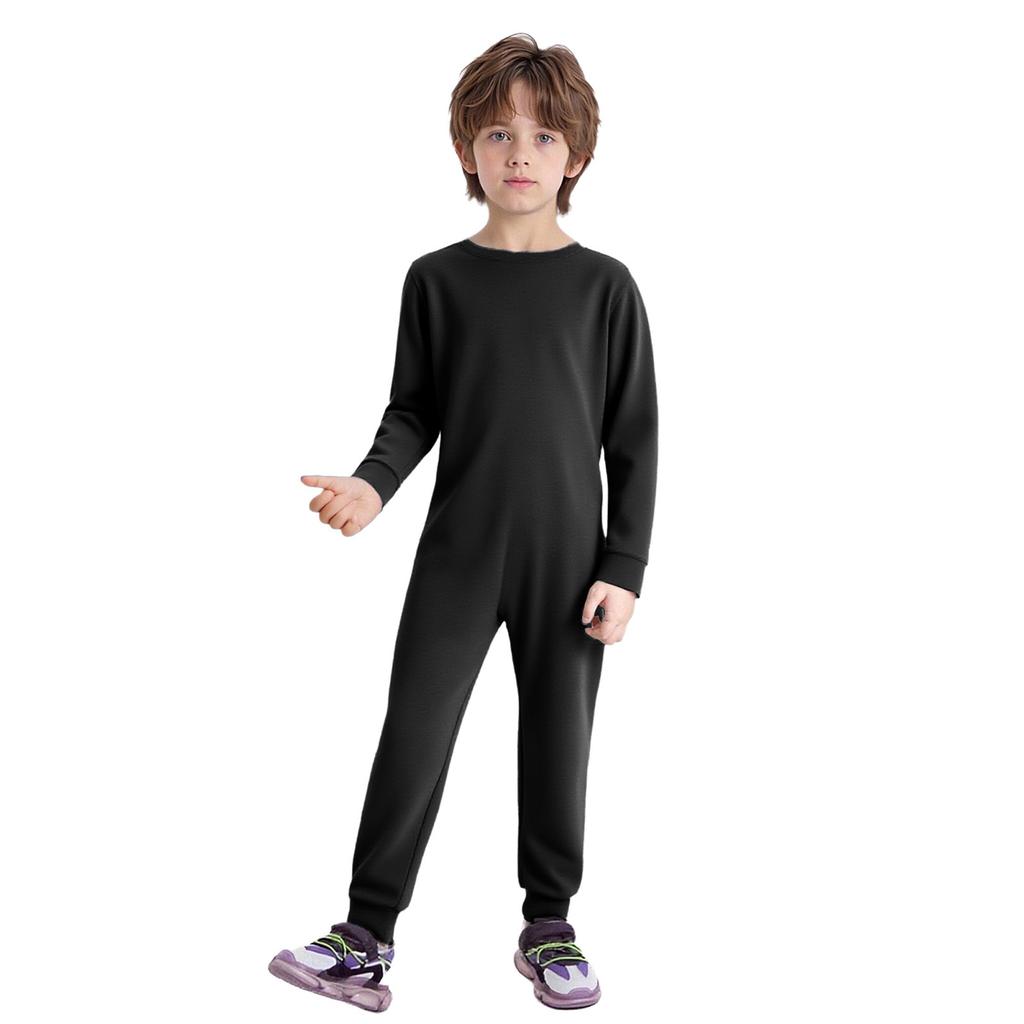 Unisex Kids Special Needs Clothing Round Neck Long Sleeve Back Invisible Zipper One Piece Cotton Jumpsuit