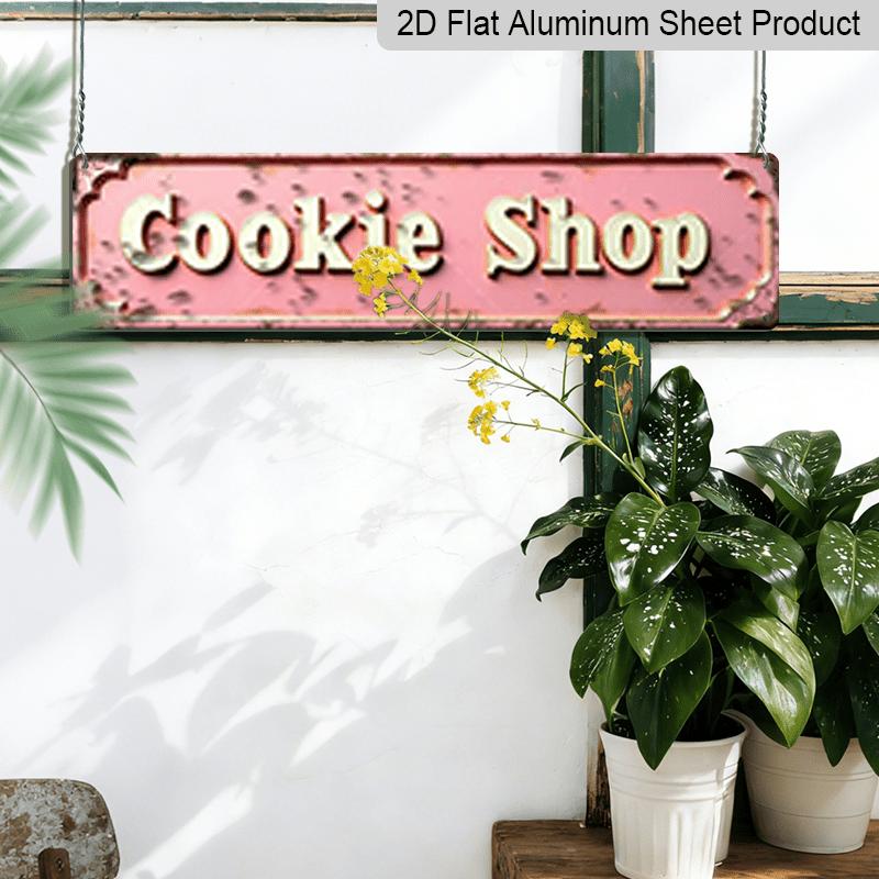2D Flat, 1pc, "Cookie Shop" Metal Sign, Aluminum Decorative Sign, Novelty Street Sign, Home Decor, Room Decor, Wall Decor, Restaurant Decor, Bar
