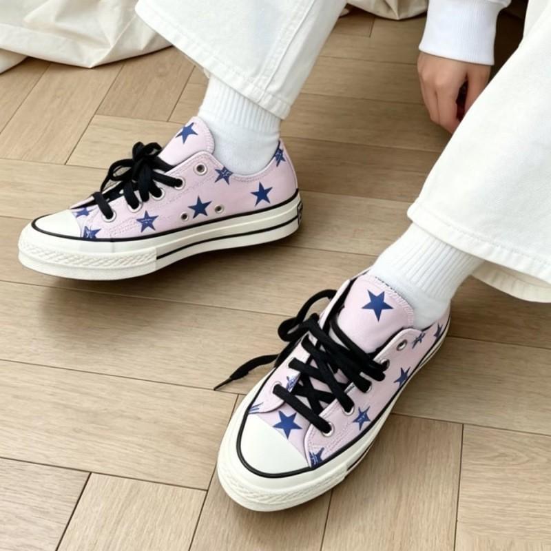 Pink Star Print Low-Top Canvas Sneakers Women Men Casual Shoes