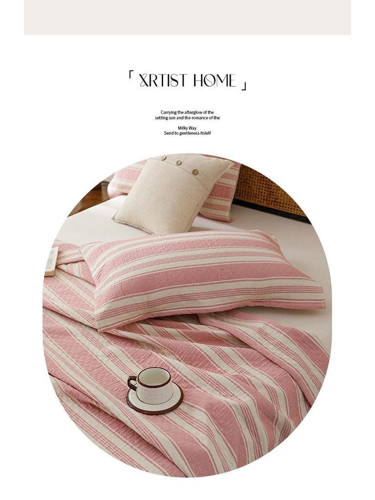Striped Cotton Yarn-Dyed Three-Layer Gauze Quilt – Summer Cooling Blanket