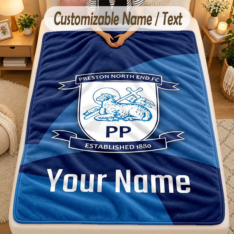 Flannel BlanketPreston North End Custom Name Text Personalized Soft Warm Throw Blanket Home Decor Gift