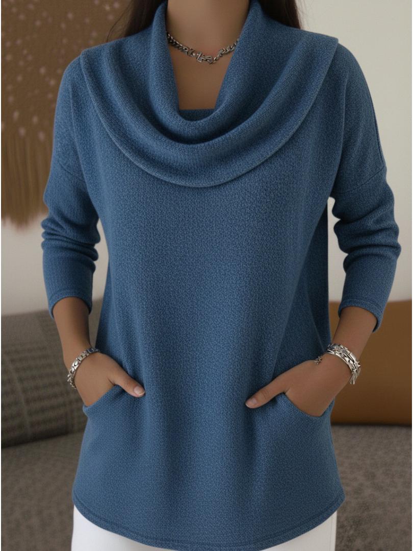 

2026 Autumn/Winter Women s High Neck Long Sleeve Pullover with Pockets - Solid Color, Comfortable Casual Style. XL