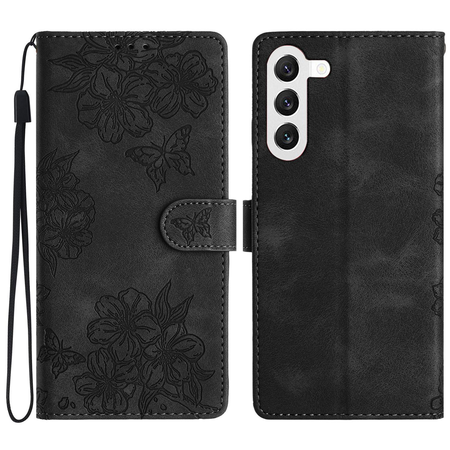 

For Samsung Galaxy S23+ Cell Phone Case PU Leather Imprinted Pattern Wallet Phone Cover Black