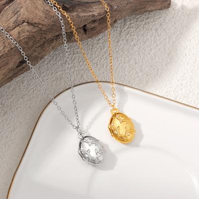 Fashion Vine Leaf CZ Zircon Oval Pendant Open Photo Frame Necklace for Women 18k Gold Plated Chain Trendy Charm Jewelry