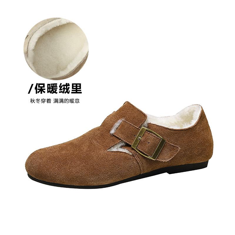 Retro Women's Winter Velvet New Inner Height-increasing Thick-soled Fluffy Shoes Single Shoes Soft-soled Doudou Shoes