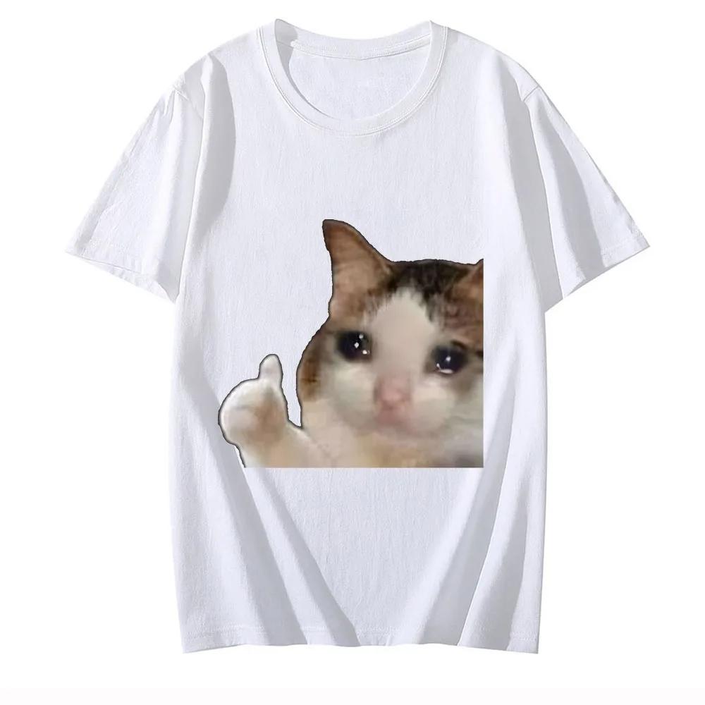 Pattern Printed Funny Meme Cats T-shirt Unisex Kawaii Casual T-shirt Short Sleeved O-neck T-shirt Summer Cartoon T-shirt