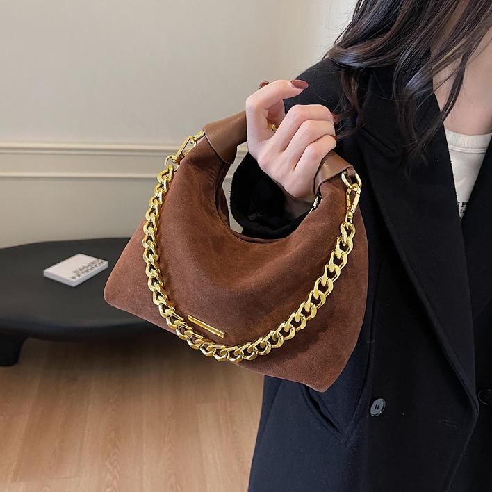 Suede Bag Women's New Fashion Chain Bag Versatile Handbag Casual Texture Retro Messenger Bag