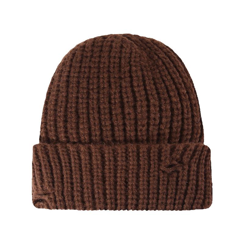 New Style Ripped Knitted Hat for Women Winter Retro  Versatile Face Showing Small Woolen Hat Large Head Circumference  Warm Pullover Cold Hat for Men