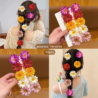 10 Colorful Random Flower Hair Clips for Daily Use As Hair Accessories