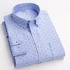 New Pure Cotton Business Men Oxford Shirt Long Sleeve Casual Plaid Striped with Chest Pocket Non-iron Autumn Spring