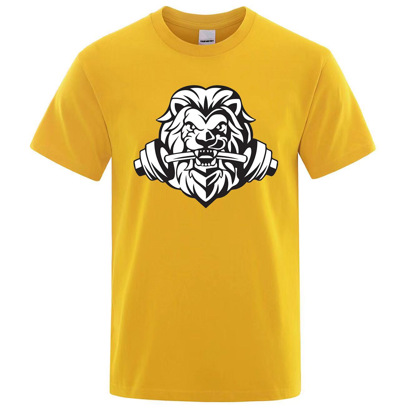 

Футболка унисекс с принтом льва и гантелей для женщин, удобная и дышащая XXXL жёлтый
